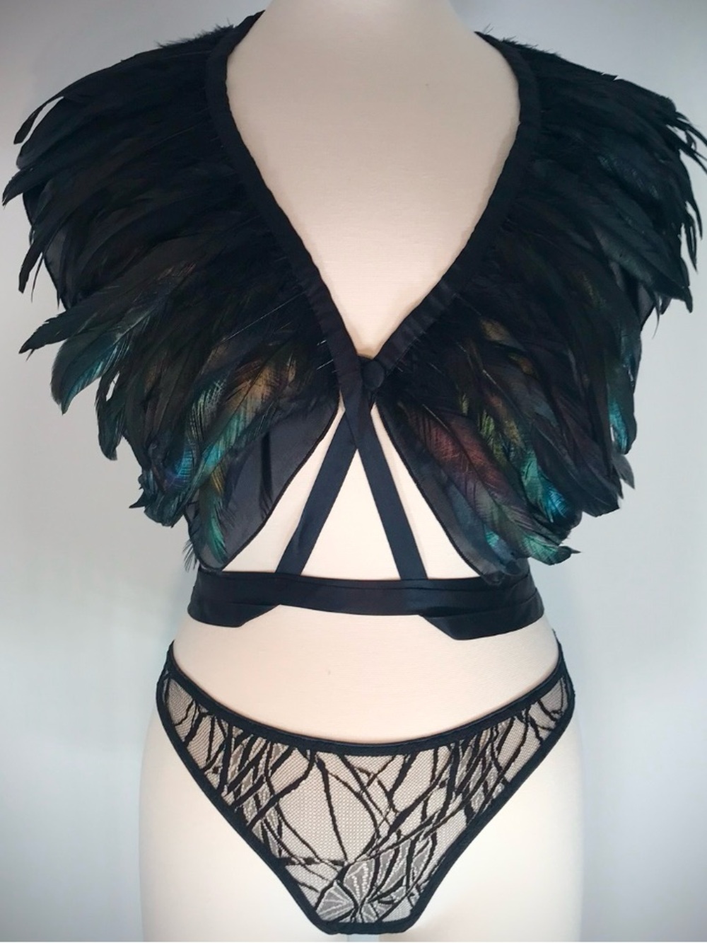 Black Feather Shoulder Capelet - Women's Feather Accessory